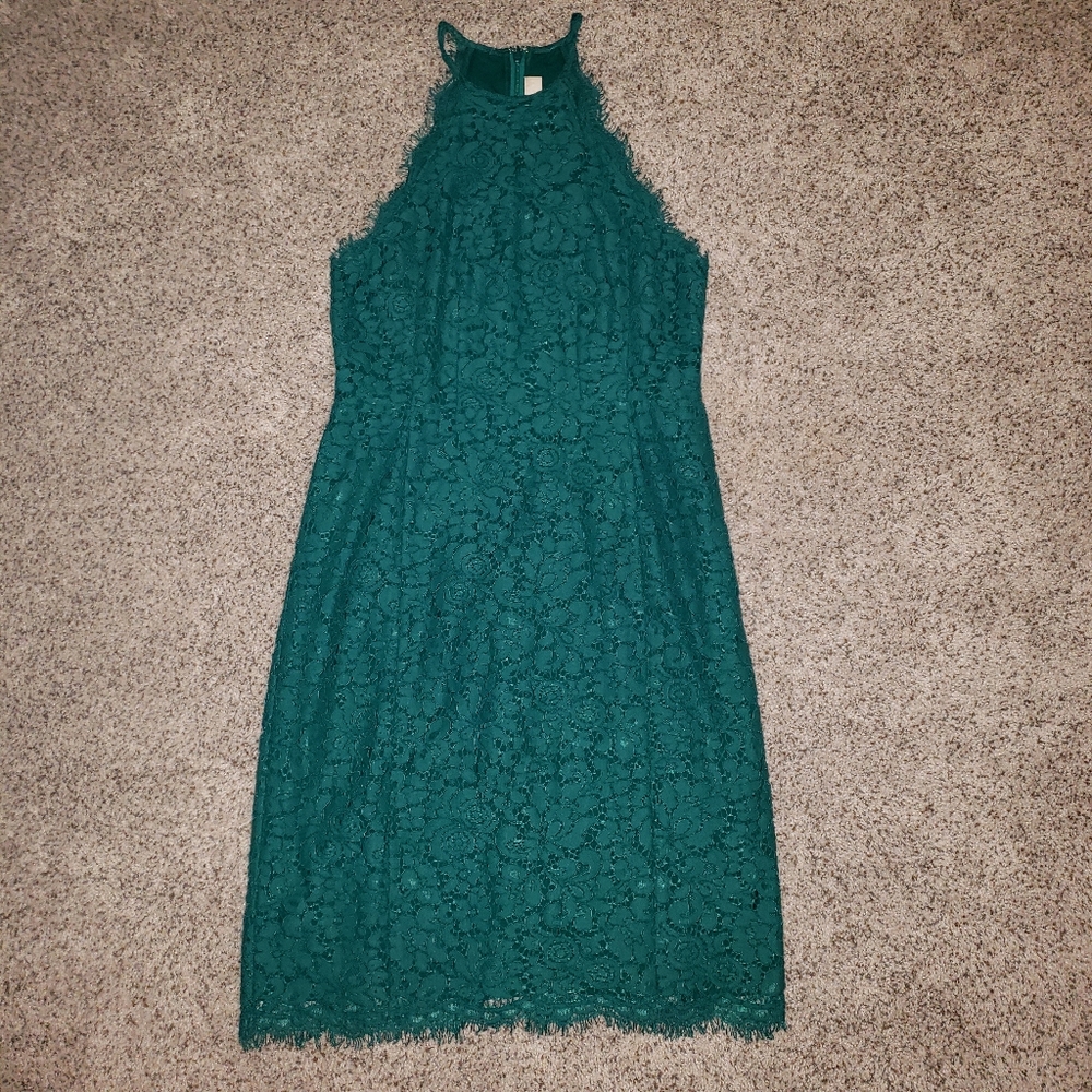 LOFT Lace Green Halter midi dress for special occasions - wedding, party, date - Picture 2 of 11